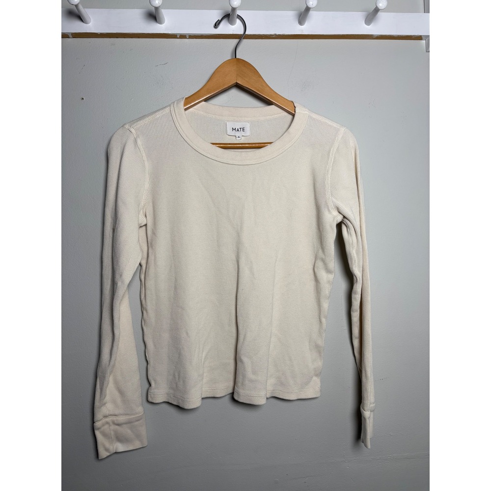 MATE the Label Cream Organic Cotton Waffle Thermal Top Womens Small